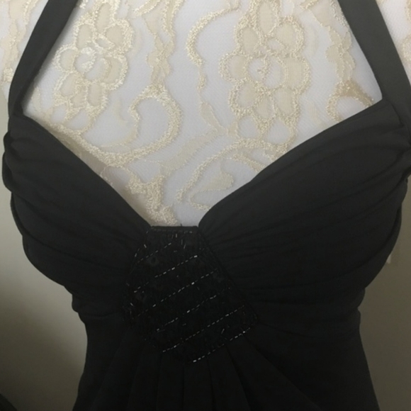 WHBM Holiday Elegant Beaded Halter Cocktail Dress - Picture 2 of 4